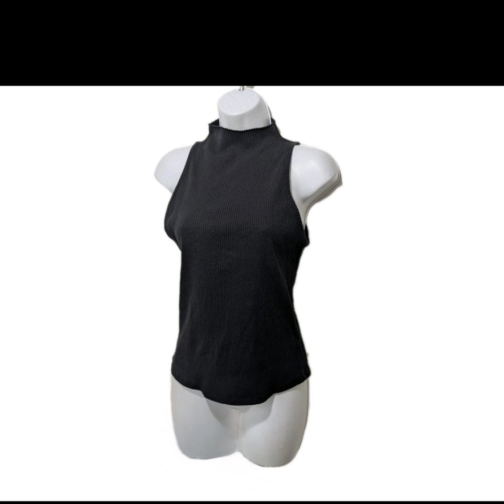 Mauve By Anthropologie Ribbed Sleeveless Mock Neck Top M Black Minimal City #9